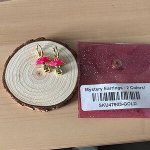 Gold and Pink Mushroom Earrings